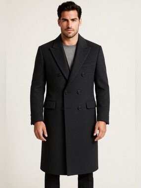 Men's Cashmere Blend Long Trench Coat Christian Aujard size 44
